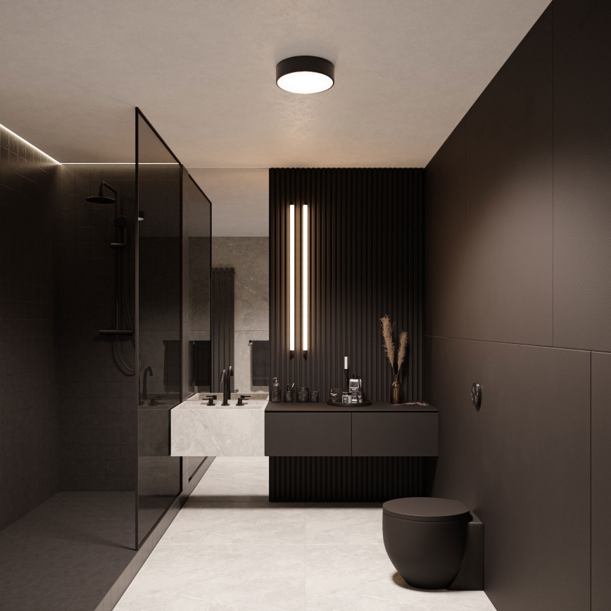 Plafonnier de salle de bains CLEO avec détecteur de mouvement 2xE27/24W/230V Ø 30 cm noir IP54