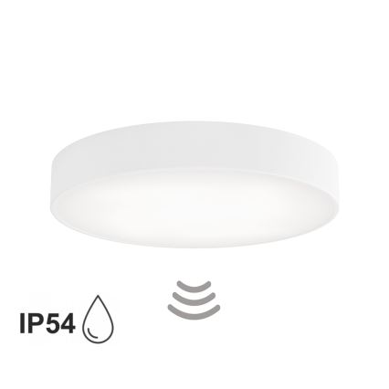 Plafonnier de salle de bains CLEO avec détecteur de mouvement, 4 x E27 / 24 W / 230 V, Ø 50 cm, IP54, blanc