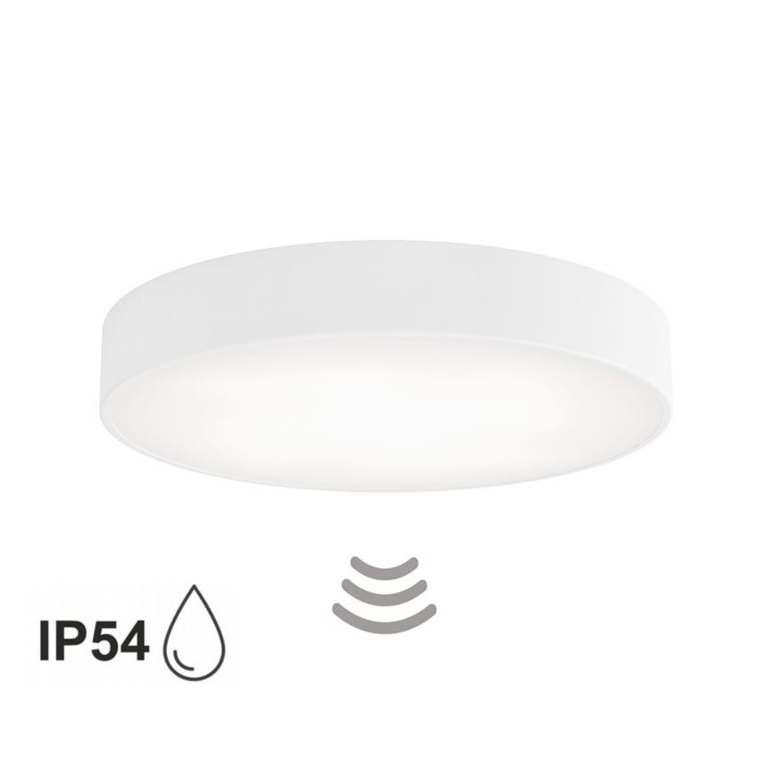 Plafonnier de salle de bains CLEO avec détecteur de mouvement, 4 x E27 / 24 W / 230 V, Ø 50 cm, IP54, blanc