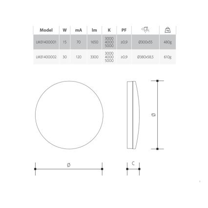 Plafonnier LED dimmable pour salle de bains LED/15W/230V 3000/4000/5000K Ø 30 cm IP54