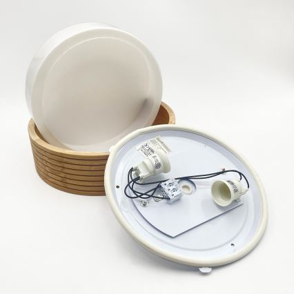Plafonnier de salle de bains LINARO 2xE27/15W/230V IP54 finition chêne Ø 27 cm
