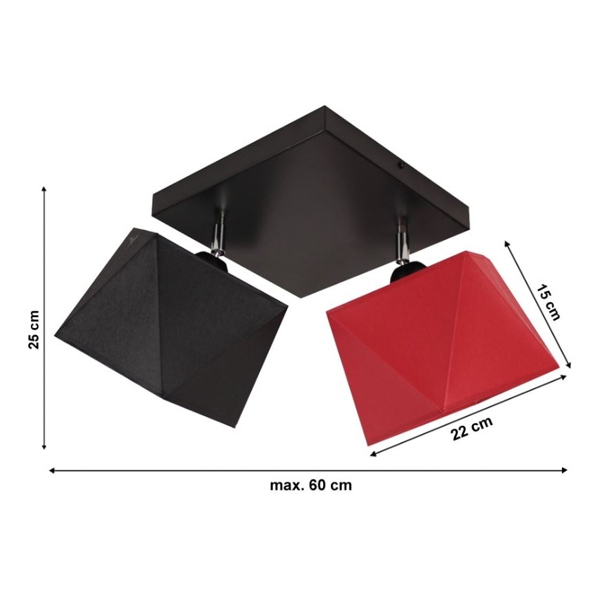 Plafonnier DIAMENT 2xE27/60W/230V noir-rouge
