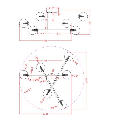 Plafonnier DORADO 6xG9/28W/230V doré