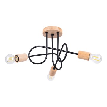 Plafonnier EMBER 3xE27/15W/230V noir/beige/hêtre