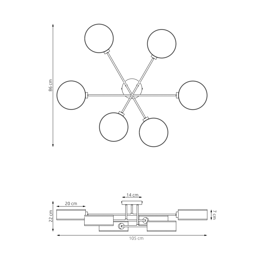 Plafonnier en applique MAGA — 6x E14, 10 W, 230 V, marron