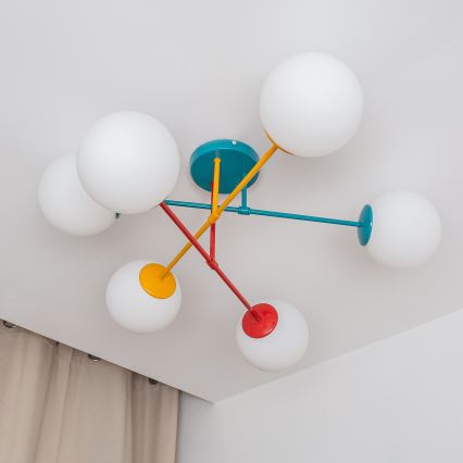 Plafonnier en saillie MOON 6xE27/15W/230V turquoise/jaune/rouge