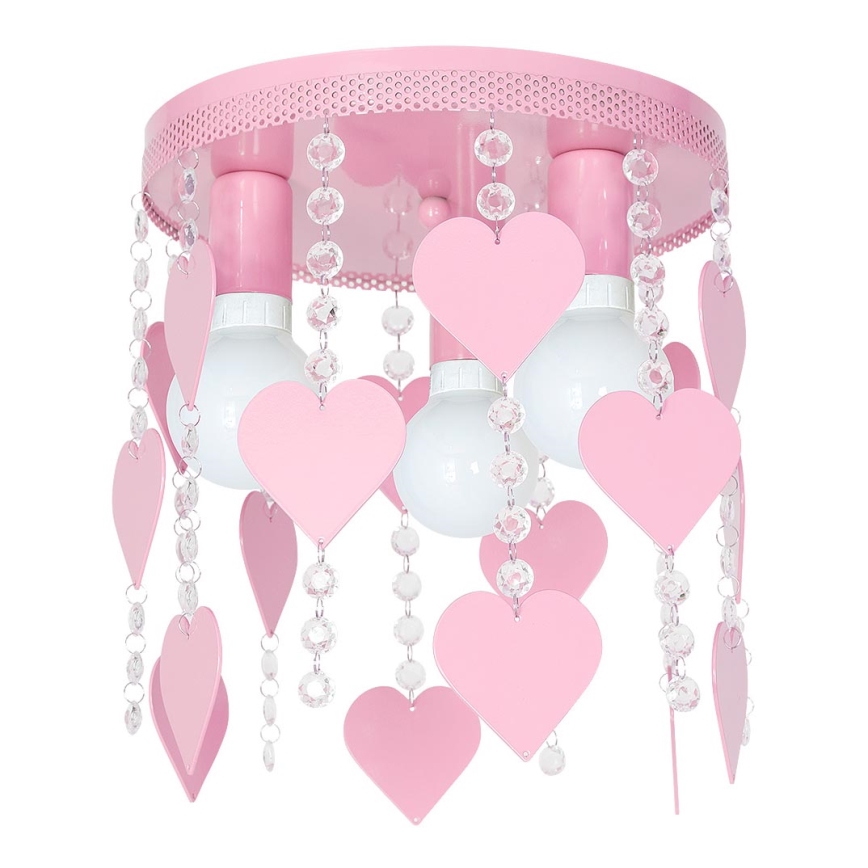 Plafonnier enfant ELZA hearts 3xE27/60W/230V rose