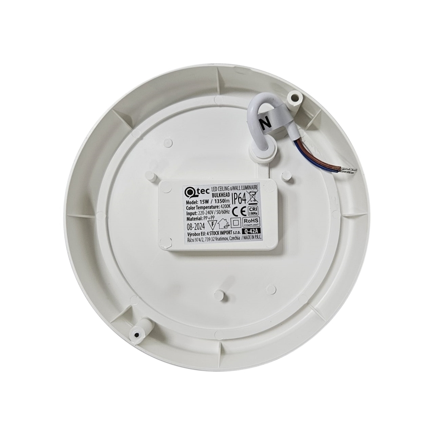 Plafonnier extérieur LED/15W/230V 4200K d. 15,5 cm IP64 blanc