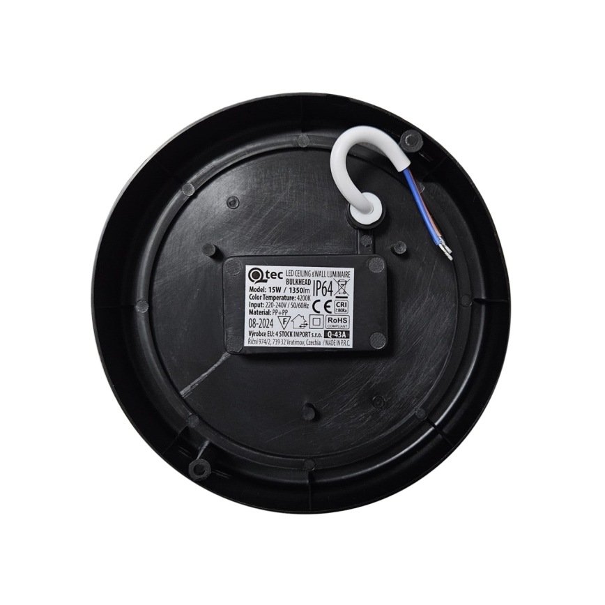 Plafonnier extérieur LED/15W/230V 4200K d. 15,5 cm IP64 noir