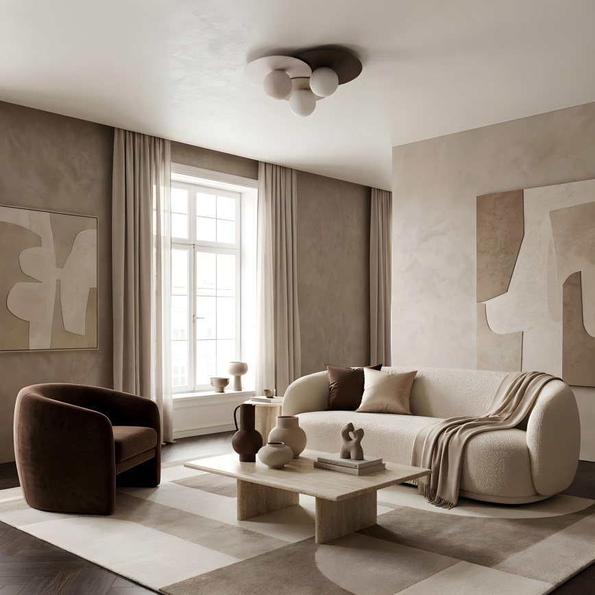 Plafonnier FLAT 3xE27/15W/230V 55x60 cm beige/crème/marron