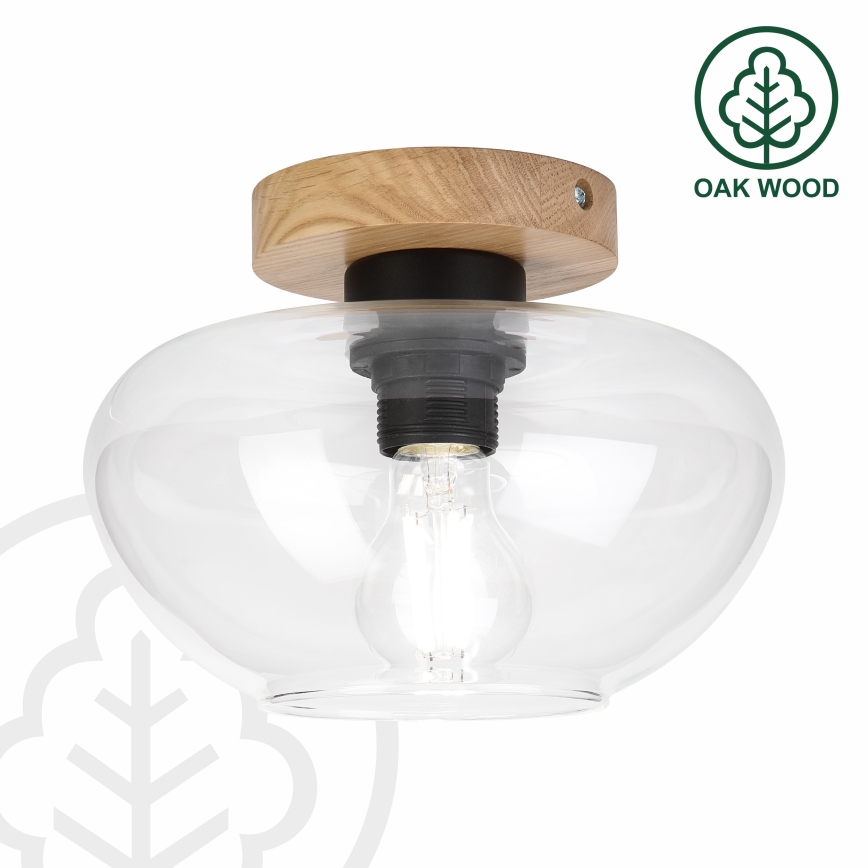 Plafonnier FLO WOOD 1xE27/15W/230V chêne/verre transparent Ø 22 cm
