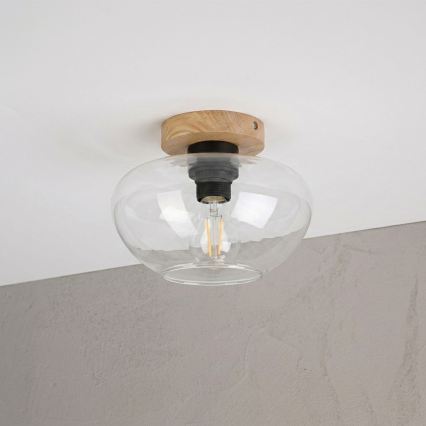Plafonnier FLO WOOD 1xE27/15W/230V chêne/verre transparent Ø 22 cm