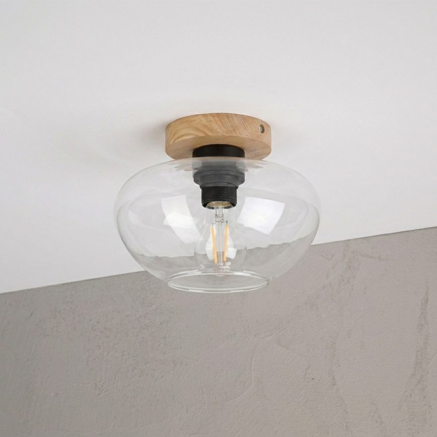 Plafonnier FLO WOOD 1xE27/15W/230V chêne/verre transparent Ø 22 cm