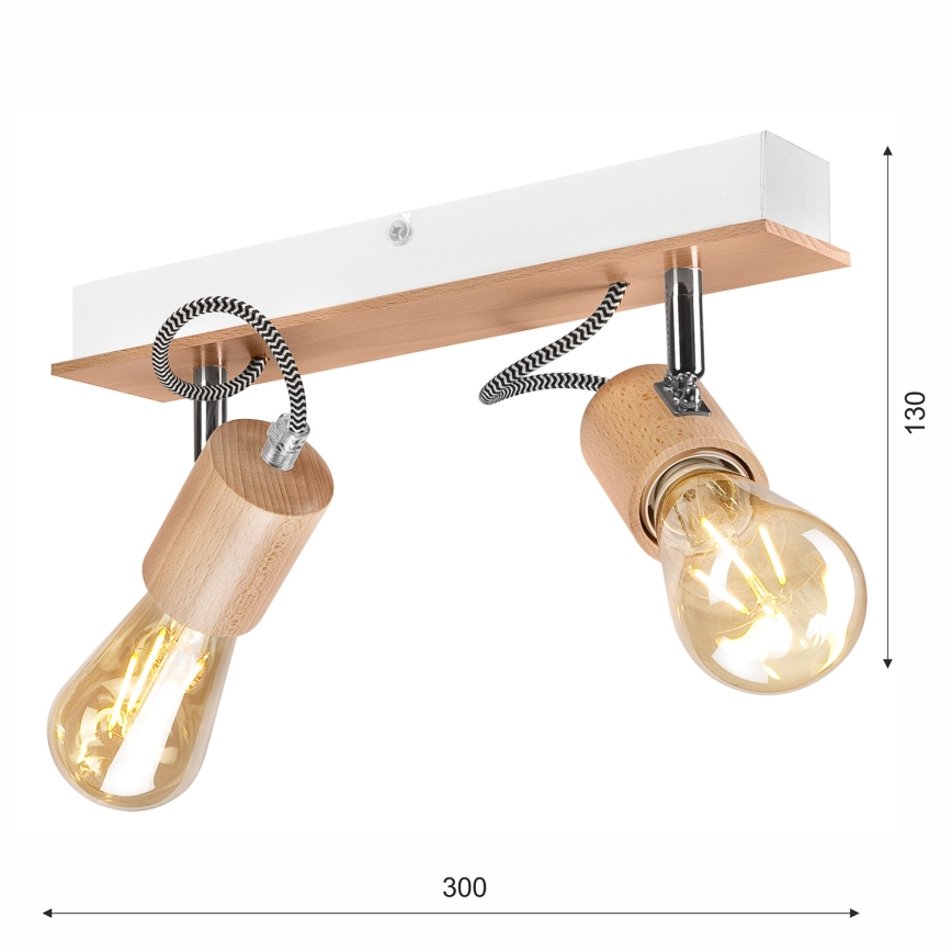 Plafonnier GUSTAVO 2xE27/60W/230V hêtre - certifié FSC