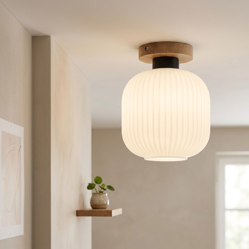 Plafonnier HARMA WOOD 1 x E27 / 15 W / 230 V, chêne/blanc, Ø 20 cm