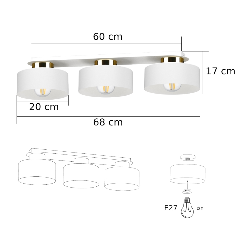 Plafonnier IGNIA 3xE27/60W/230V blanc