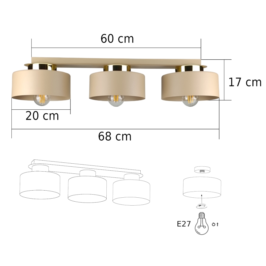Plafonnier IGNIA 3xE27/60W/230V taupe