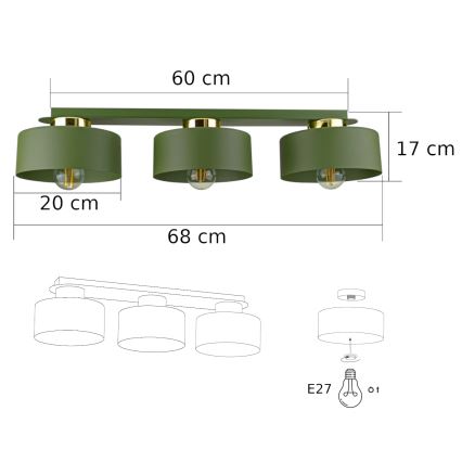 Plafonnier IGNIA 3xE27/60W/230V vert