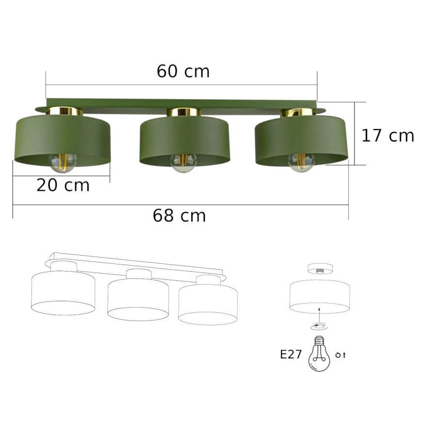 Plafonnier IGNIA 3xE27/60W/230V vert