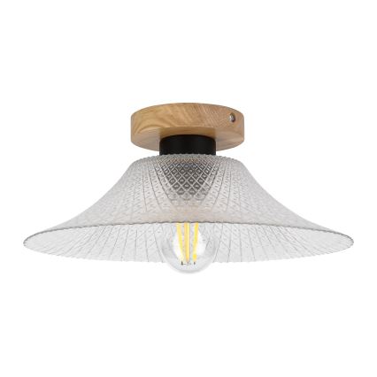 Plafonnier JULL WOOD 1xE27/15W/230V chêne/transparent Ø 34 cm