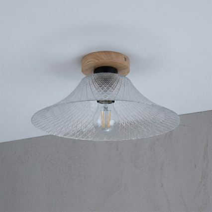Plafonnier JULL WOOD 1xE27/15W/230V chêne/transparent Ø 34 cm