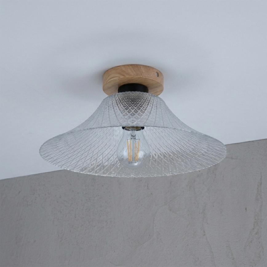 Plafonnier JULL WOOD 1xE27/15W/230V chêne/transparent Ø 34 cm