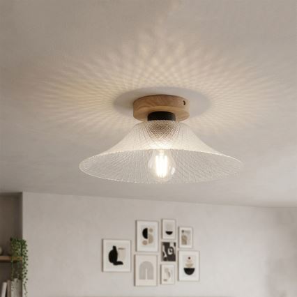 Plafonnier JULL WOOD 1xE27/15W/230V chêne/transparent Ø 34 cm