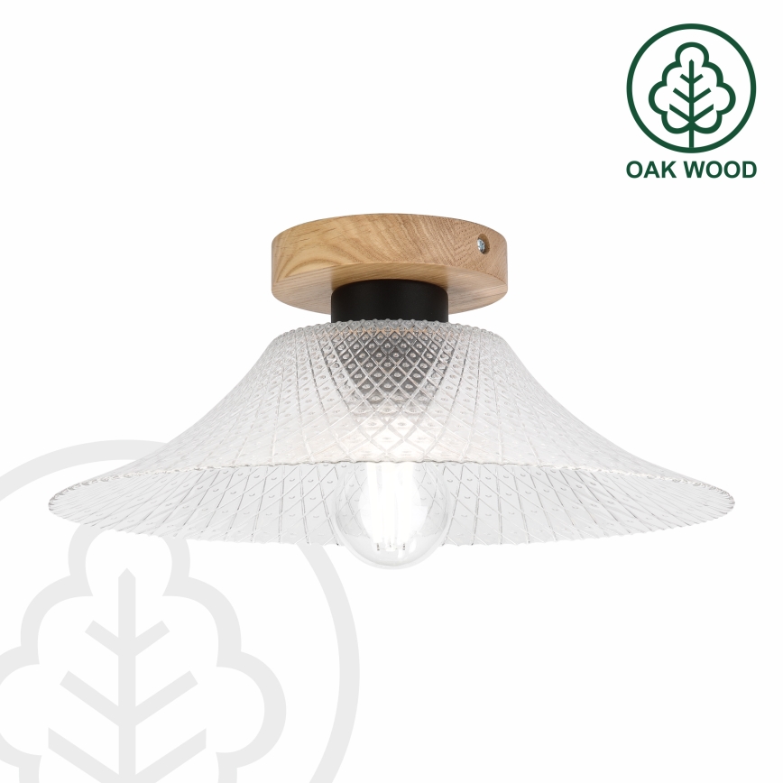 Plafonnier JULL WOOD 1xE27/15W/230V chêne/transparent Ø 34 cm