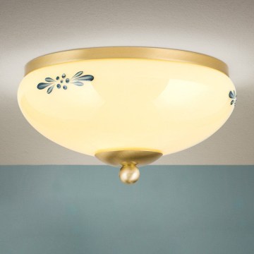 Plafonnier LANDHAUS 1xE27/60W/230V Ø 21 cm laiton/beige/bleu