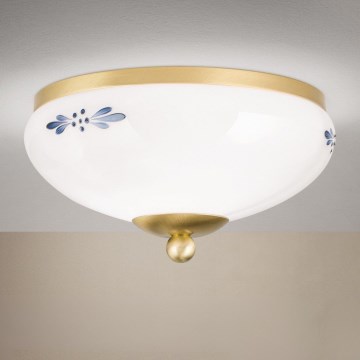 Plafonnier LANDHAUS 1xE27/60W/230V Ø 21 cm, laiton/blanc/bleu