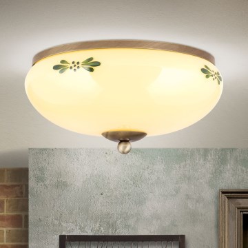 Plafonnier LANDHAUS 2xE27/60W/230V Ø 28 cm bronze/beige/vert