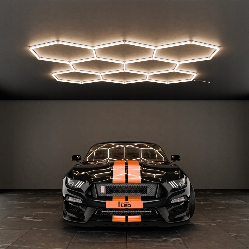 Plafonnier LED HEXAGON 280 W / 85–265 V 4000 K 313 x 298 cm IRC 90 IP54 blanc