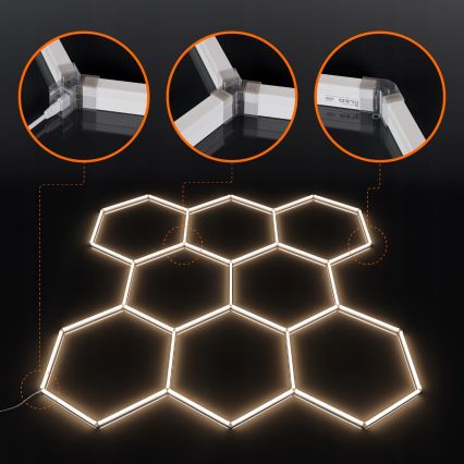 Plafonnier LED HEXAGON 280 W / 85–265 V 4000 K 313 x 298 cm IRC 90 IP54 blanc