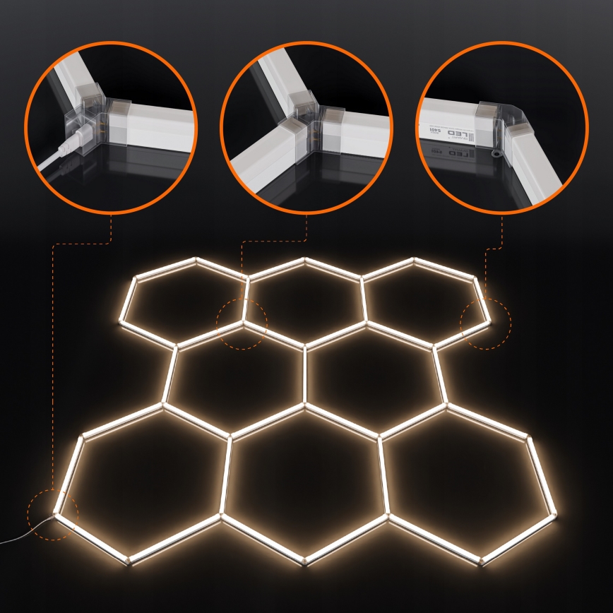 Plafonnier LED HEXAGON 280 W / 85–265 V 4000 K 313 x 298 cm IRC 90 IP54 blanc