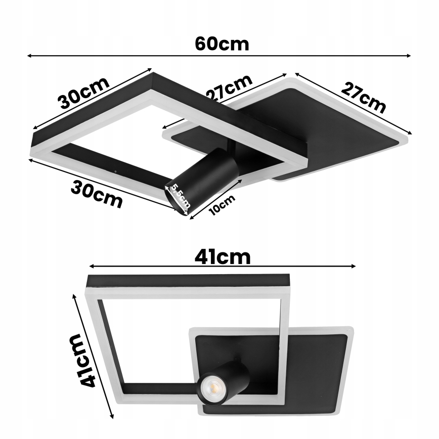Plafonnier LED 38W/230V + 1x GU10/30W noir