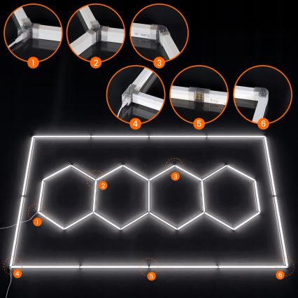 Luminaire de plafond LED HEXAGON LED/426W/85-265V 6500K 484x243 cm CRI 90 IP44 blanc
