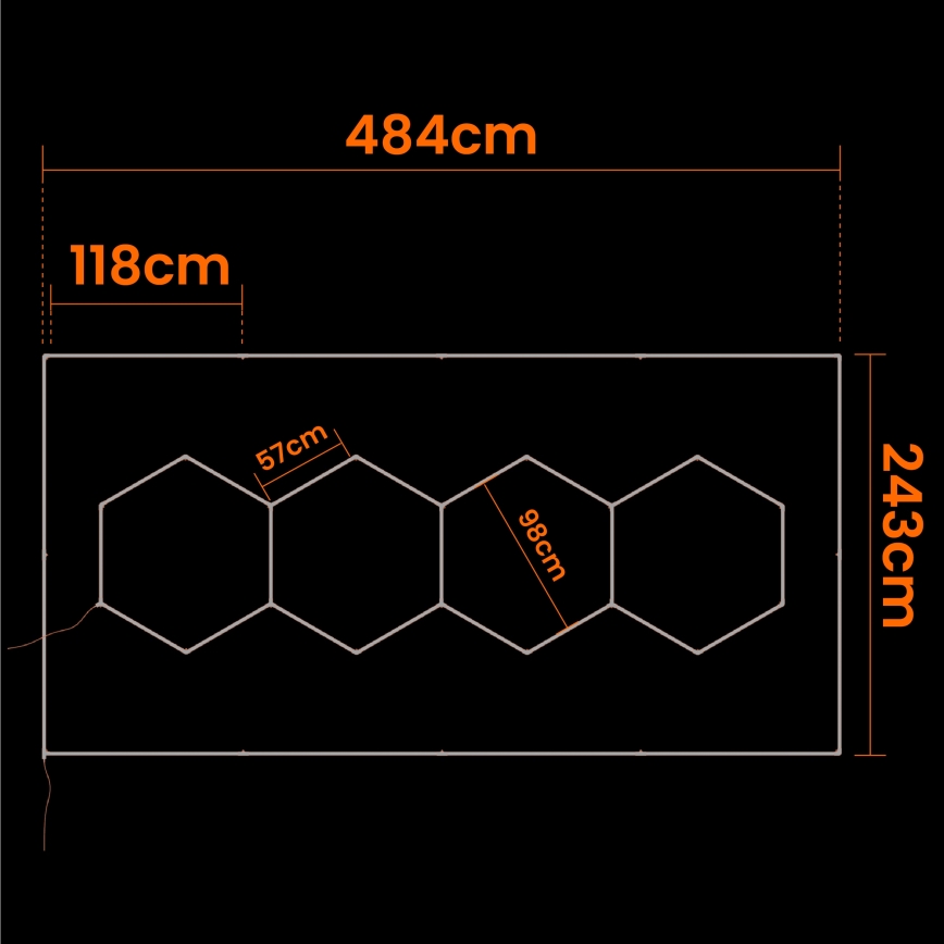 Luminaire de plafond LED HEXAGON LED/426W/85-265V 6500K 484x243 cm CRI 90 IP44 blanc