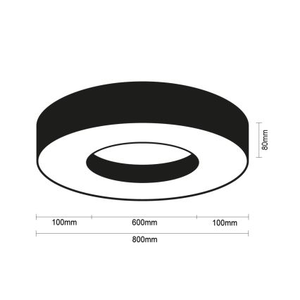 Plafonnier LED/80W/230V 3000/4000/6500K Ø 80 cm noir