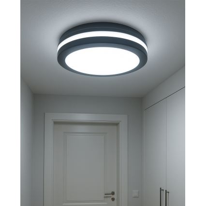 Plafonnier LED avec détecteur de mouvement, 20 W, 230 V, 3000/4000/6500 K, Ø 230 cm, IP54, anthracite