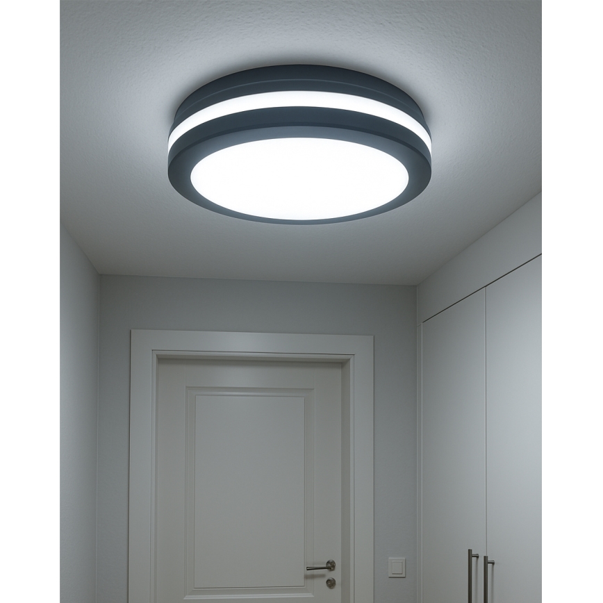 Plafonnier LED avec détecteur de mouvement, 20 W, 230 V, 3000/4000/6500 K, Ø 230 cm, IP54, anthracite
