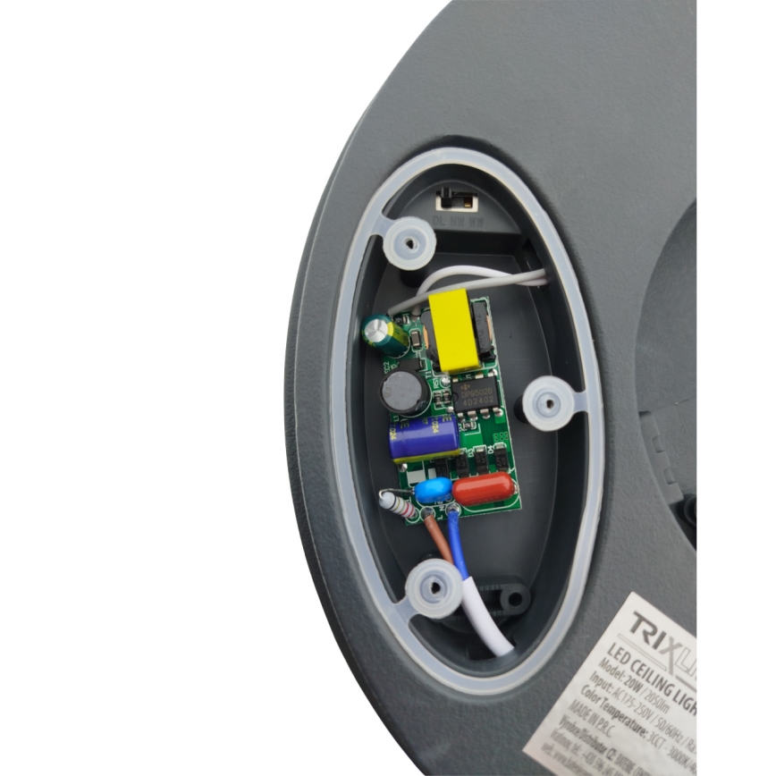 Plafonnier LED avec détecteur de mouvement, 20 W, 230 V, 3000/4000/6500 K, Ø 230 cm, IP54, anthracite