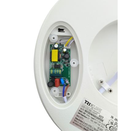 Plafonnier LED pour salle de bains avec détecteur de mouvement, 20 W, 230 V, 3000/4000/6500 K, Ø 23 cm, IP54, blanc