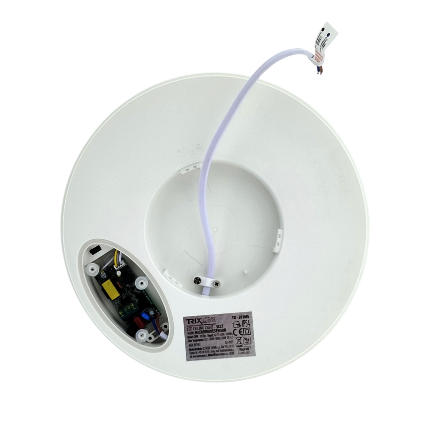 Plafonnier LED à détecteur de mouvement — 20 W, 230 V, 3000/4000/6500 K, Ø 230 cm, IP54, gris