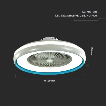 Plafonnier LED wtih a fan LED/45W/230V 3000/4000/6500K bleu + télécommande