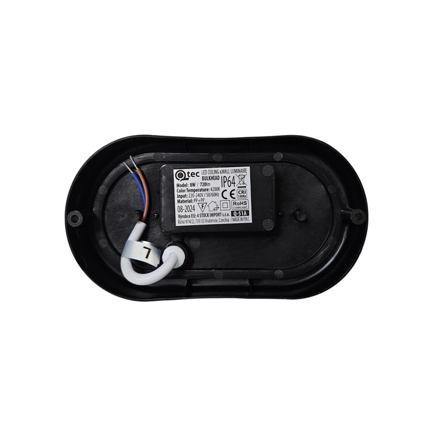 Plafonnier LED d'extérieur 8W/230V 4200K IP64 noir