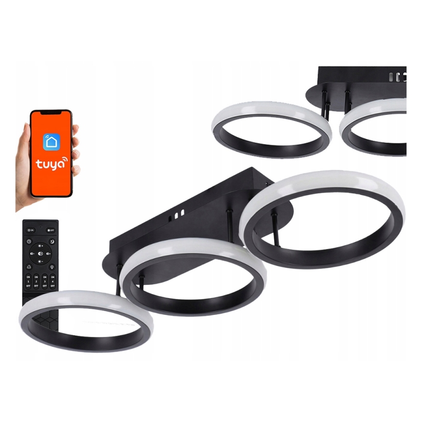 Plafonnier LED dimmable 30W/230V 3000–6500K noir Wi‑Fi Tuya + télécommande