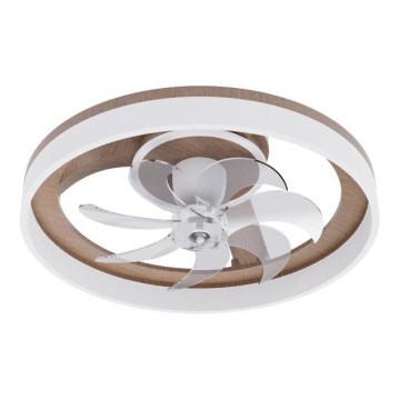 Plafonnier LED dimmable avec ventilateur, 40W/230V, 3000-6500K, marron/blanc — télécommande incluse
