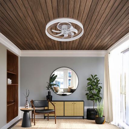 Plafonnier LED dimmable avec ventilateur, 40W/230V, 3000-6500K, marron/blanc — télécommande incluse