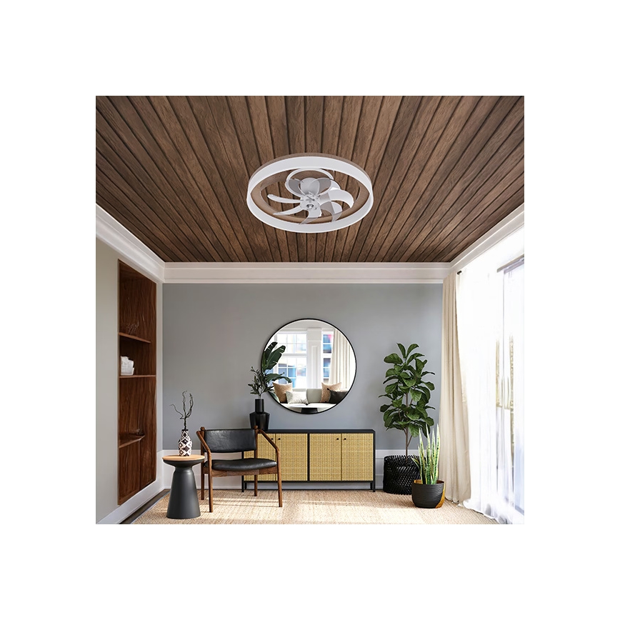 Plafonnier LED dimmable avec ventilateur, 40W/230V, 3000-6500K, marron/blanc — télécommande incluse