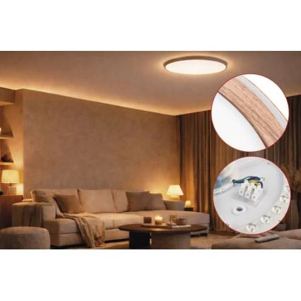 Plafonnier LED dimmable ILVI, 30 W, 230 V, 2700–6500 K, Ø 40 cm, finition bois, avec télécommande
